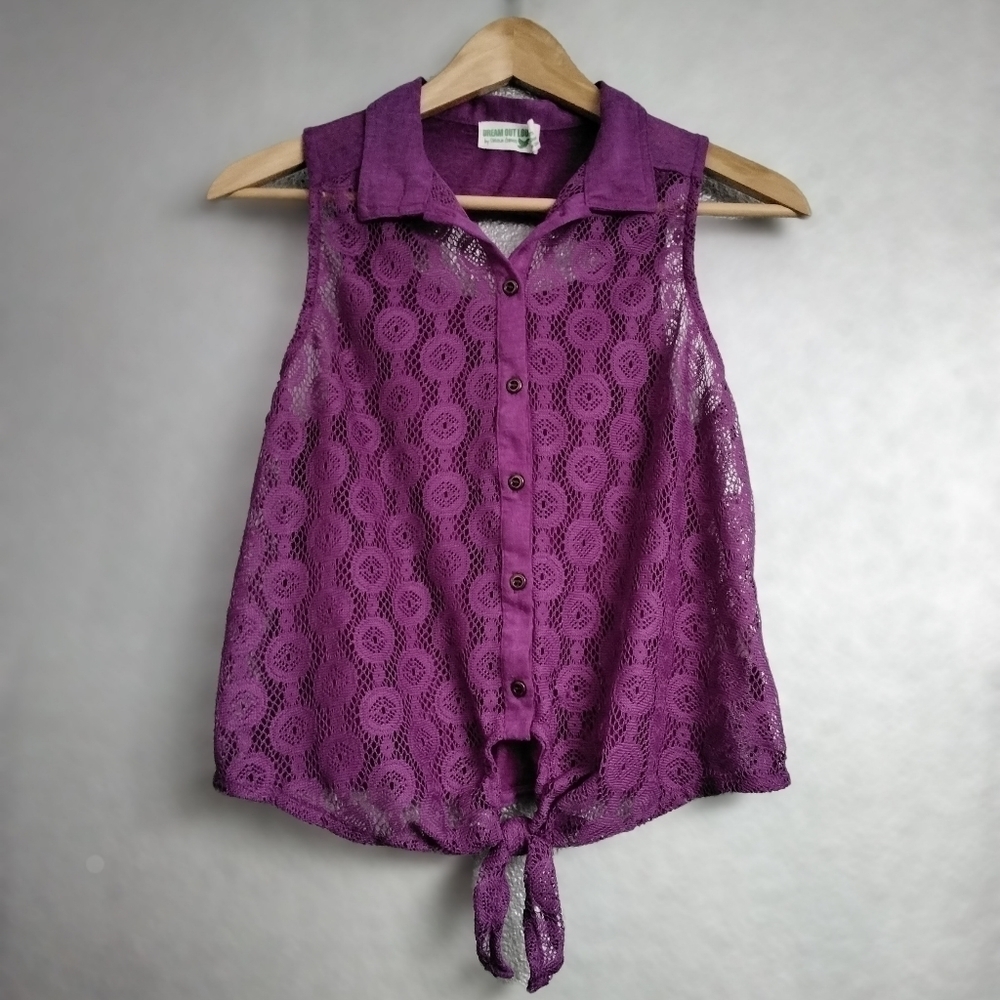 Selena Gomez Fuschia Laser Cut Sleeveless Button Down Top    Size L